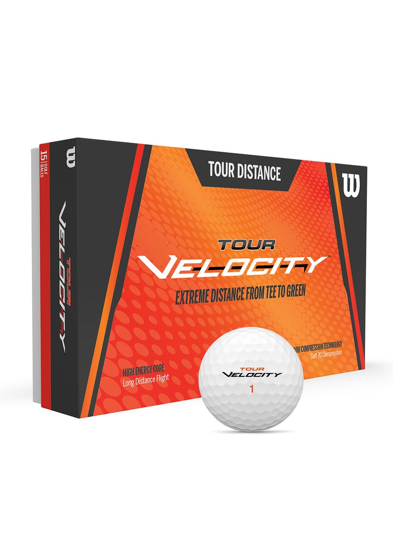 Wilson Tour Velocity Distance Golf Balls, Pack of 15 Balls - White  - Image 3