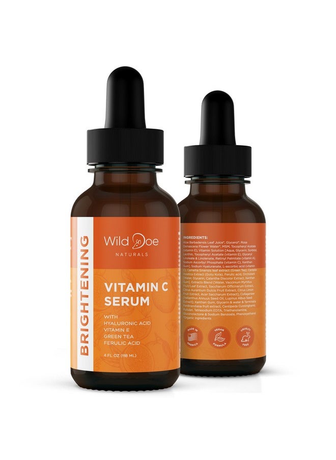 Wild Doe Naturals - Vitamin C Serum For Face With Hyaluronic Acid - Firming Anti Aging Serum, Pore Minimizer, Acne Scars And Dark Spot Remover For Face - Vitamin C Facial Serum + Ferulic Acid, Vitamin E, Green Tea -4 Oz - Image 1