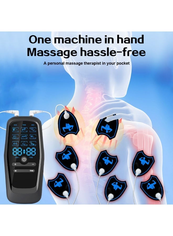 Sisily Microcurrent Neck Massager Device With 8 Electrode Pads, EMS TENS Pulse Stimulator, 9 Modes, 20 Intensity Levels, USB Rechargeable, Portable Muscle Relaxation Massager For Neck Back Arms Legs Abdomen - Black - Image 2