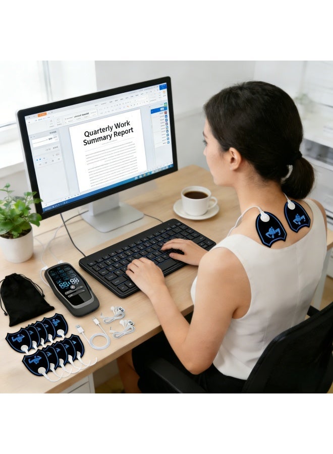 Sisily Microcurrent Neck Massager Device With 8 Electrode Pads, EMS TENS Pulse Stimulator, 9 Modes, 20 Intensity Levels, USB Rechargeable, Portable Muscle Relaxation Massager For Neck Back Arms Legs Abdomen - Black - Image 5