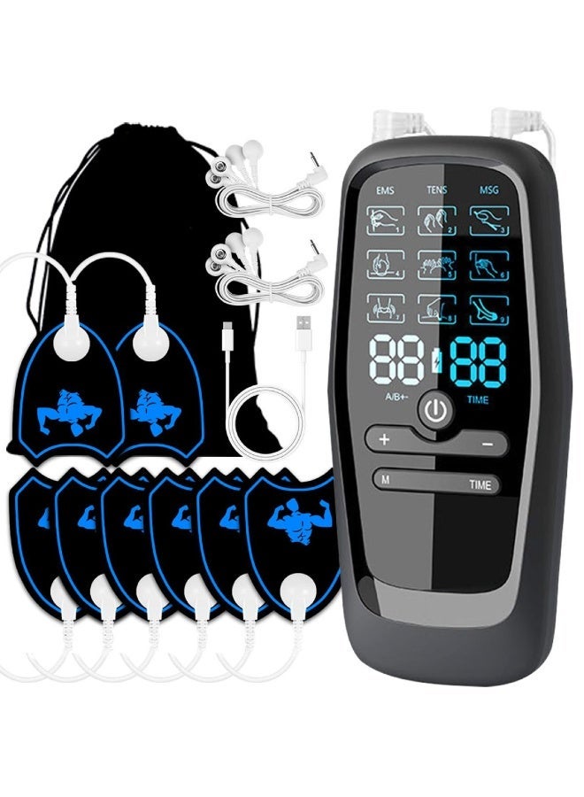 Sisily Microcurrent Neck Massager Device With 8 Electrode Pads, EMS TENS Pulse Stimulator, 9 Modes, 20 Intensity Levels, USB Rechargeable, Portable Muscle Relaxation Massager For Neck Back Arms Legs Abdomen - Black - Image 1