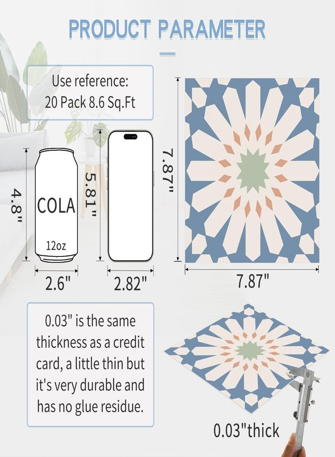 MORCART Peel and Stick Floor Tile - 20 PCS, 7.87" x 7.87" Vinyl Flooring - Waterproof Self-Adhesive Tile Sticker for Wall Backsplashes, Bathroom, Kitchen - Blue and White Floral Look - Image 2