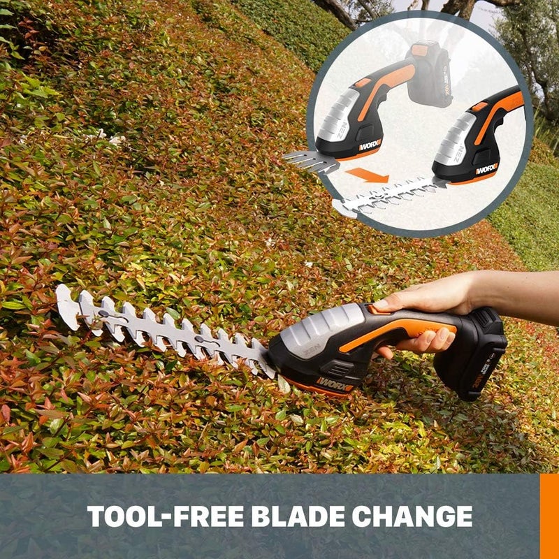 WORX WG801.9 20V 2 in 1 Cordless Hedge Trimmer, 4" Grass Shear & 8" Shrub Trimmer with 2 Blades, Battery & Charger Not Included - Image 3