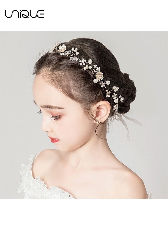 Unique Wedding Hair Accessories for Kids, Princess Headpiece White Flower Headband Pearl Hair Dress for Girl and Flower Girls Lovely Bridal Wedding Hair Band  - Image 1