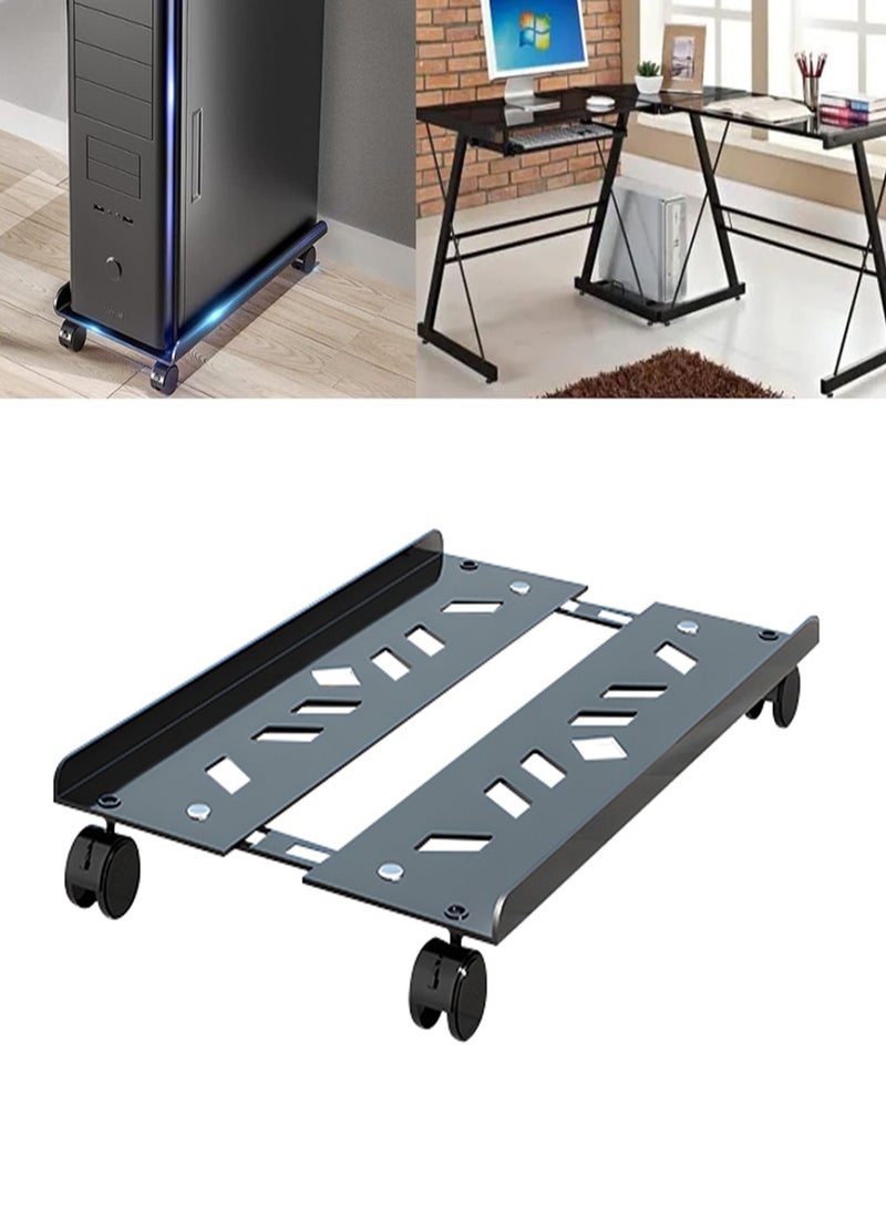 حامل وحدة المعالجة المركزية المحمول، حامل برج الكمبيوتر مع عجلات دوارة 360 درجة، حامل كمبيوتر ألعاب معدني مع حواف واقية وفتحات تهوية لتبديد الحرارة، قوي ومتين، مناسب للمكتب والمنزل والمدرسة - Image 1