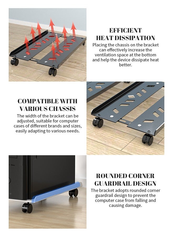 حامل وحدة المعالجة المركزية المحمول، حامل برج الكمبيوتر مع عجلات دوارة 360 درجة، حامل كمبيوتر ألعاب معدني مع حواف واقية وفتحات تهوية لتبديد الحرارة، قوي ومتين، مناسب للمكتب والمنزل والمدرسة - Image 3