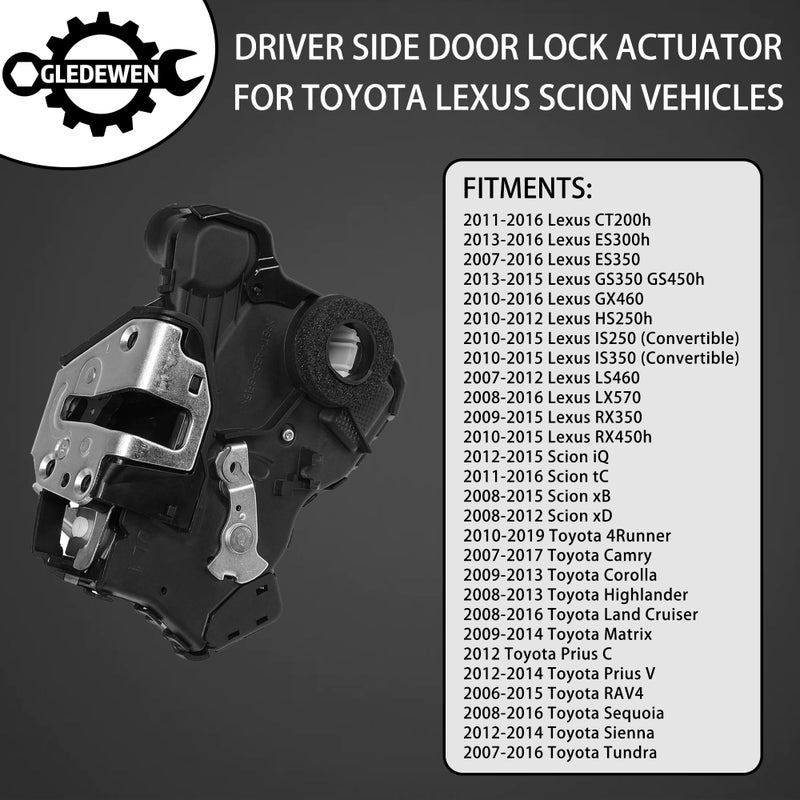 Gledewen Door Lock Actuator Motor Front Left Driver Side | for Toyota 4Runner Camry Tundra Sequoia, Lexus ES350 GS350 LS460 RX450h, Scion tC xB xD | Replaces# 69040-0C050, 69040-06180, 931-401 - Image 3