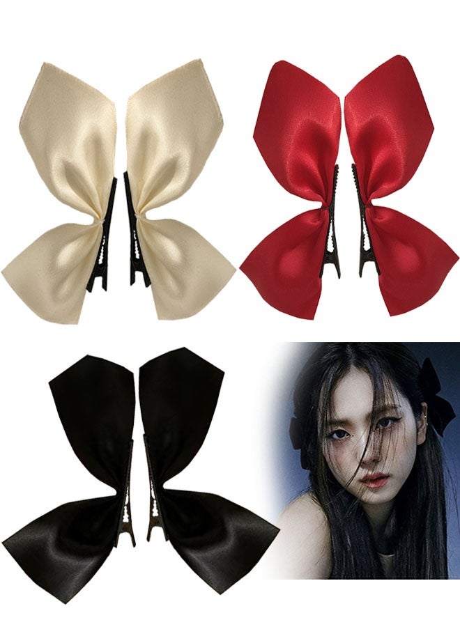 Side Hair Clips Bow ，Satin Ribbon Hair Clips for Women Girls， Hair Accessories Red Black Bowknot Hairpin， Hair Bow Side Clips (3 Pairs-Black 1,White 1,Red 1) - Image 1