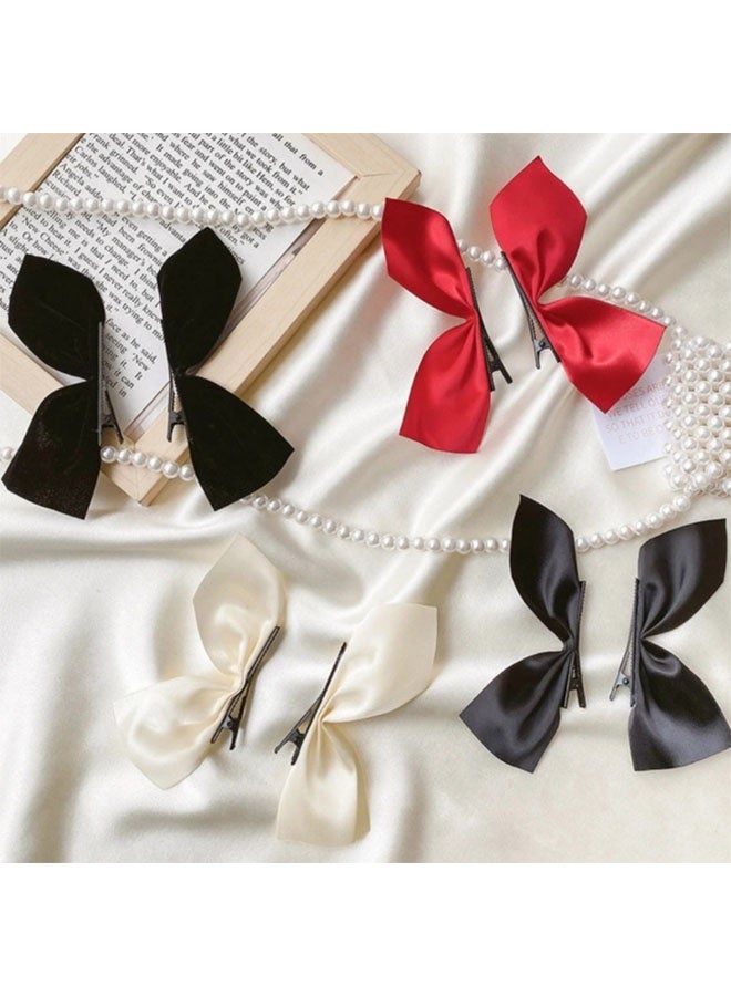 Side Hair Clips Bow ，Satin Ribbon Hair Clips for Women Girls， Hair Accessories Red Black Bowknot Hairpin， Hair Bow Side Clips (3 Pairs-Black 1,White 1,Red 1) - Image 4