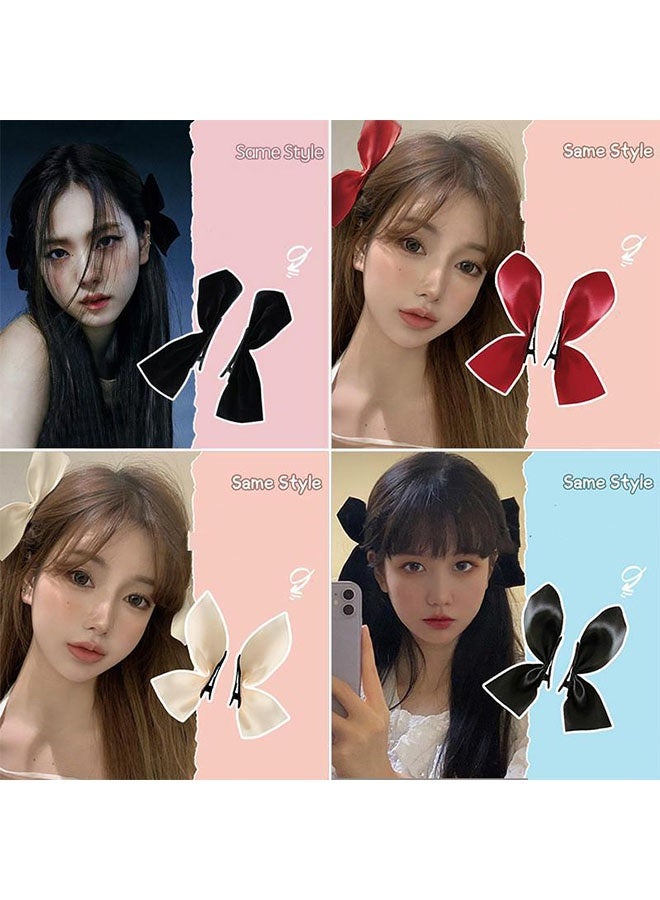 Side Hair Clips Bow ，Satin Ribbon Hair Clips for Women Girls， Hair Accessories Red Black Bowknot Hairpin， Hair Bow Side Clips (3 Pairs-Black 1,White 1,Red 1) - Image 3