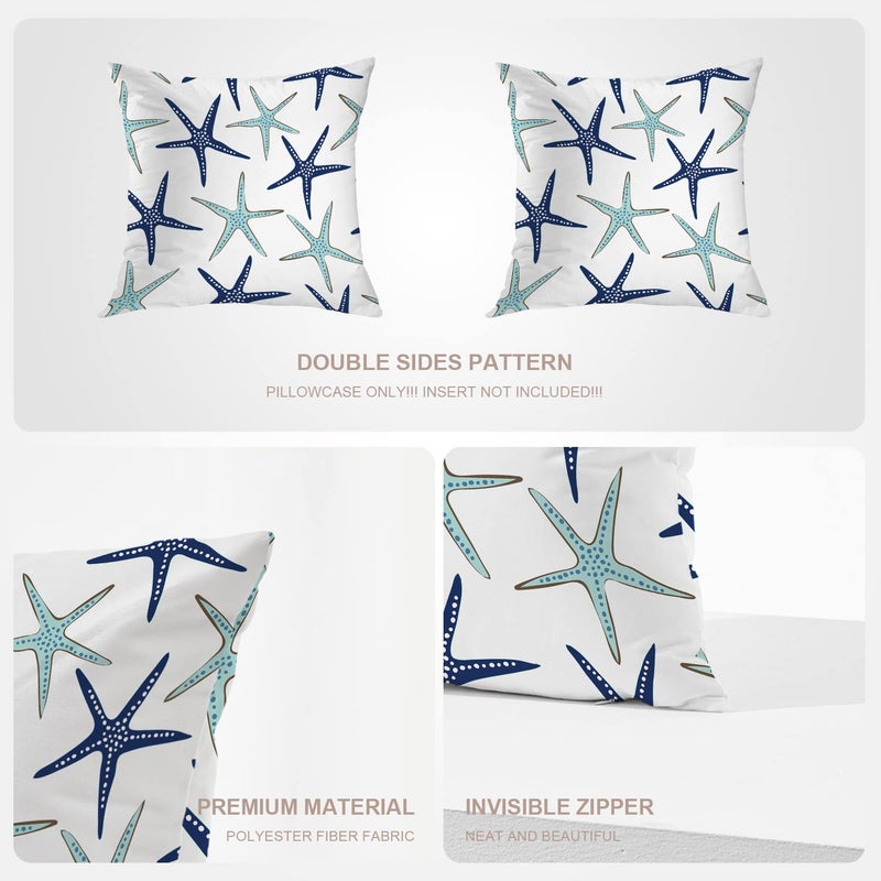 Baonews Sky Blue Blue Nautical Starfish Throw Coverns Covery Coastal White Navy Sea Star Coushion Cover Digital Digital Hidden Zipperl Decoratiatistycases for Hair Skin Square 18x18 في 2 pcs - Image 4