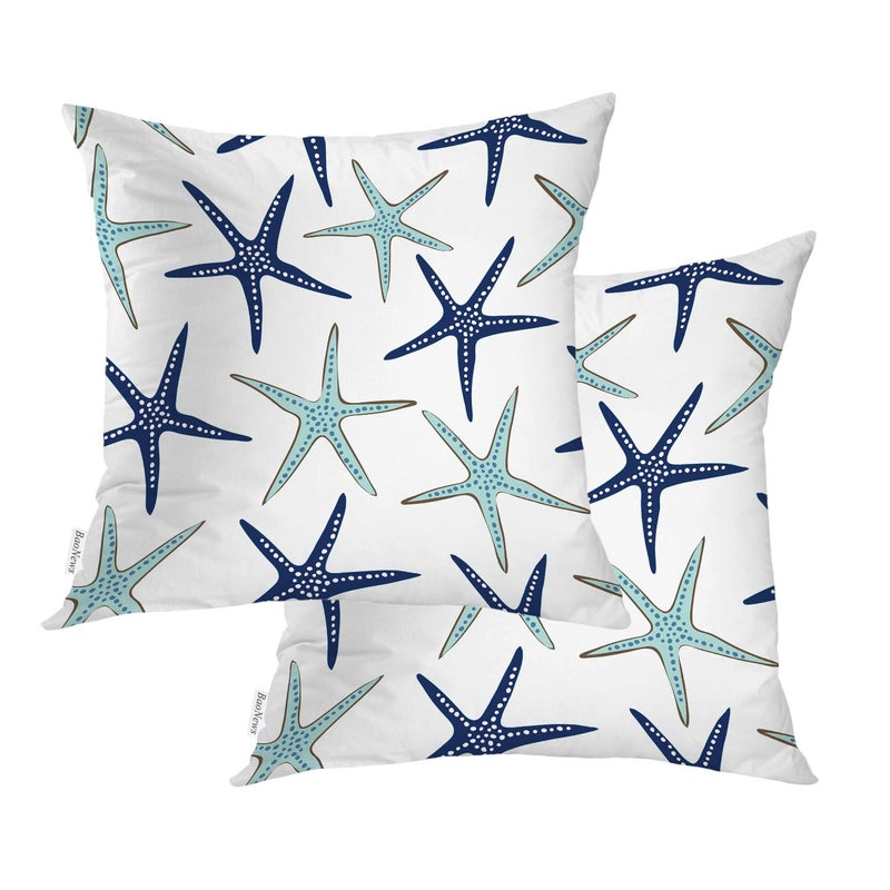 Baonews Sky Blue Blue Nautical Starfish Throw Coverns Covery Coastal White Navy Sea Star Coushion Cover Digital Digital Hidden Zipperl Decoratiatistycases for Hair Skin Square 18x18 في 2 pcs - Image 1