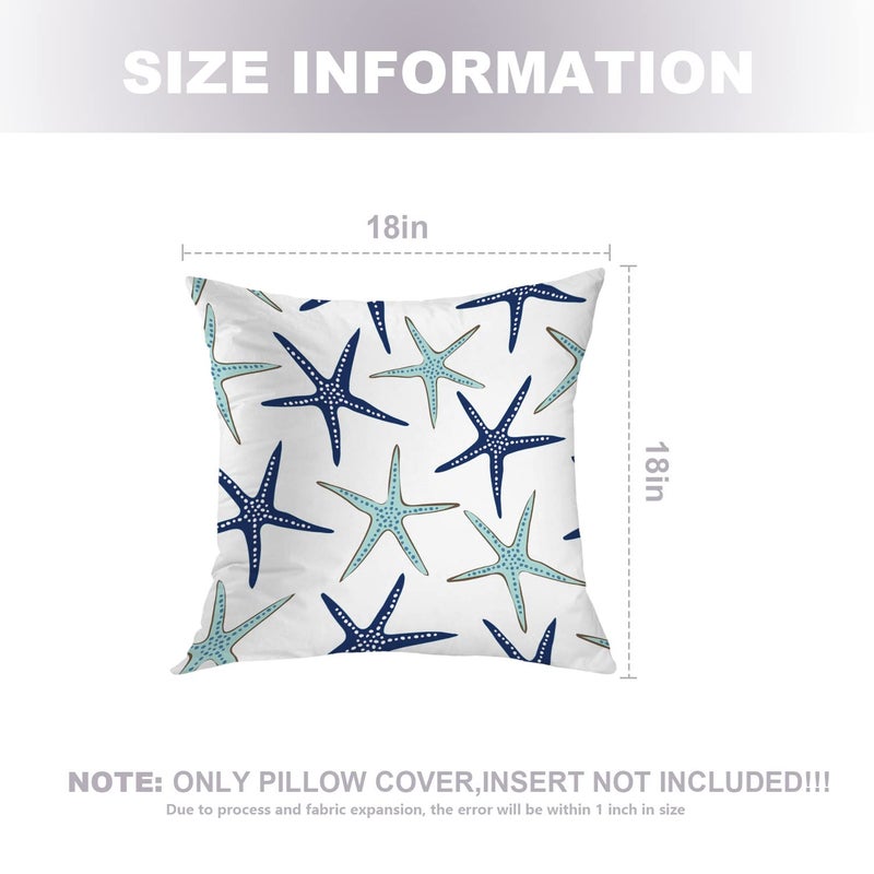 Baonews Sky Blue Blue Nautical Starfish Throw Coverns Covery Coastal White Navy Sea Star Coushion Cover Digital Digital Hidden Zipperl Decoratiatistycases for Hair Skin Square 18x18 في 2 pcs - Image 5