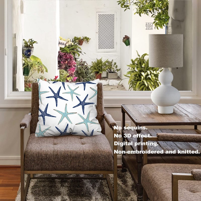 Baonews Sky Blue Blue Nautical Starfish Throw Coverns Covery Coastal White Navy Sea Star Coushion Cover Digital Digital Hidden Zipperl Decoratiatistycases for Hair Skin Square 18x18 في 2 pcs - Image 2