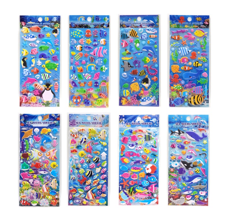 Crackles Puffy 3D Stickers for Kids - Aesthetic, Cute Foam Stickers - Craft, Self-Adhesive (Sea World - 5 Sheet Mix Design) - Image 1