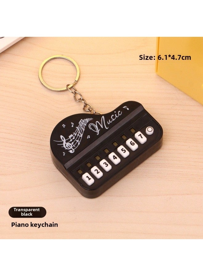 Mini Piano Keychain Luminous Handheld Music Electronic Organ Toy Bag Pendant Pendant Grasp Gifts Wholesale-Color:Transparent Black Piano-round Hanging Ring  - Image 1