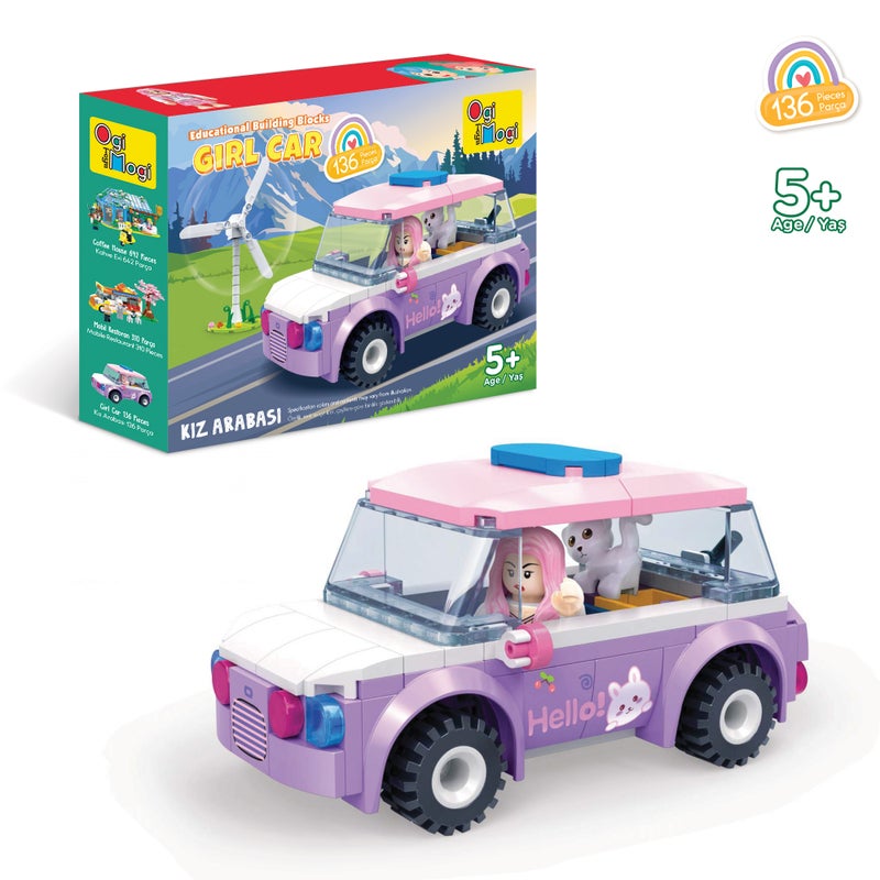 Ogi Mogi Toys Girl Picnic Car Toys, Building Blocks, 136 Pieces Pretend Role Play Activity for Kids 5+ years, Creativity Development Toys, Gift for Boys and Girls - Image 1