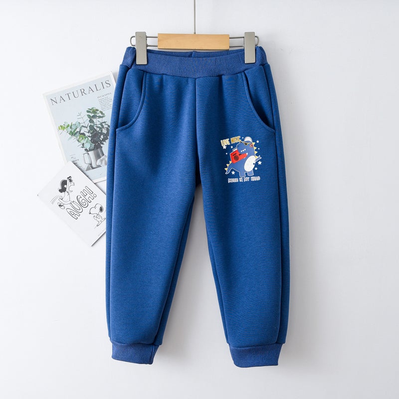 Fleece-Lined Winter Children'S Sweatpants, Thickened Dinosaur New Style Boys' Casual Pants, Winter Children'S Clothing Silver Fox Fleece Sweatpants - Image 5