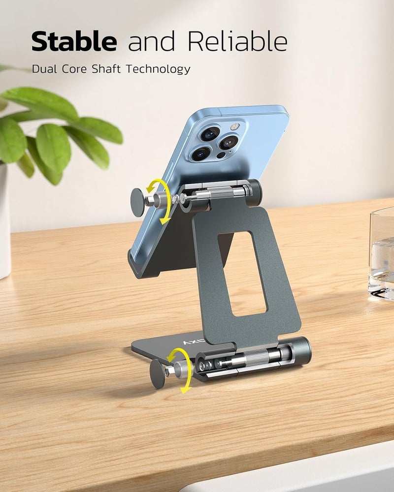 nulaxy Dual Folding Cell Phone Stand, Fully Adjustable Foldable Desktop Phone Holder Cradle Dock Compatible with iPhone 17 16 15 14 13 12 11 Pro Max Xs Xr X 8, Nintendo Switch, All Phones - Gray - Image 4