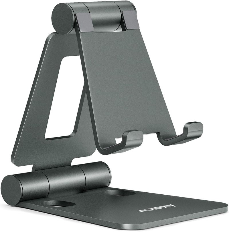 nulaxy Dual Folding Cell Phone Stand, Fully Adjustable Foldable Desktop Phone Holder Cradle Dock Compatible with iPhone 17 16 15 14 13 12 11 Pro Max Xs Xr X 8, Nintendo Switch, All Phones - Gray - Image 1