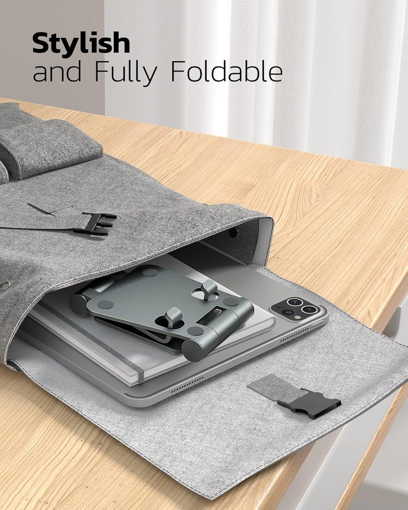 nulaxy Dual Folding Cell Phone Stand, Fully Adjustable Foldable Desktop Phone Holder Cradle Dock Compatible with iPhone 17 16 15 14 13 12 11 Pro Max Xs Xr X 8, Nintendo Switch, All Phones - Gray - Image 5