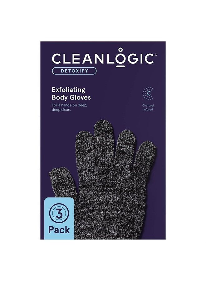 cleanlogic Detoxify Charcoal Infused Exfoliating Glove, Stretchy Bath & Shower Gloves, Reusable Exfoliator Tool for Smooth & Softer Skin, 3 Pairs, 6 Count Value Pack - Image 1