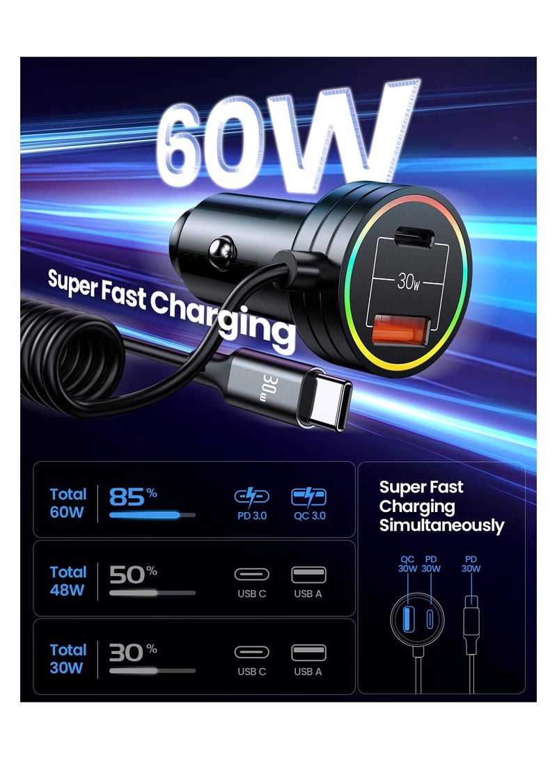 SYOSI USB C Car Charger, Super Fast Car Charger PD & QC 3.0 Car Charger Multi-Device Fast Car Charger for iPhone 15 Series/Samsung Galaxy S23-S21/iPhone 14-8/Google Pixel/LG/Android/iPad/MacBook - Image 2