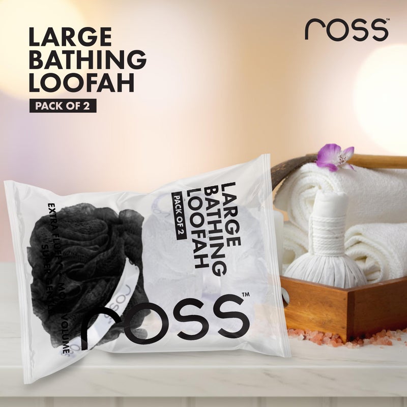 ross Large Bath Loofah Sponge Scrubber Exfoliator for High Lather Cleansing (Black and White) - Image 3