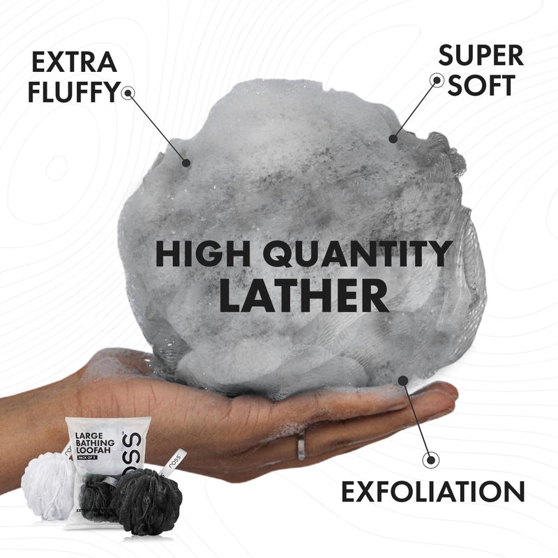 ross Large Bath Loofah Sponge Scrubber Exfoliator for High Lather Cleansing (Black and White) - Image 4
