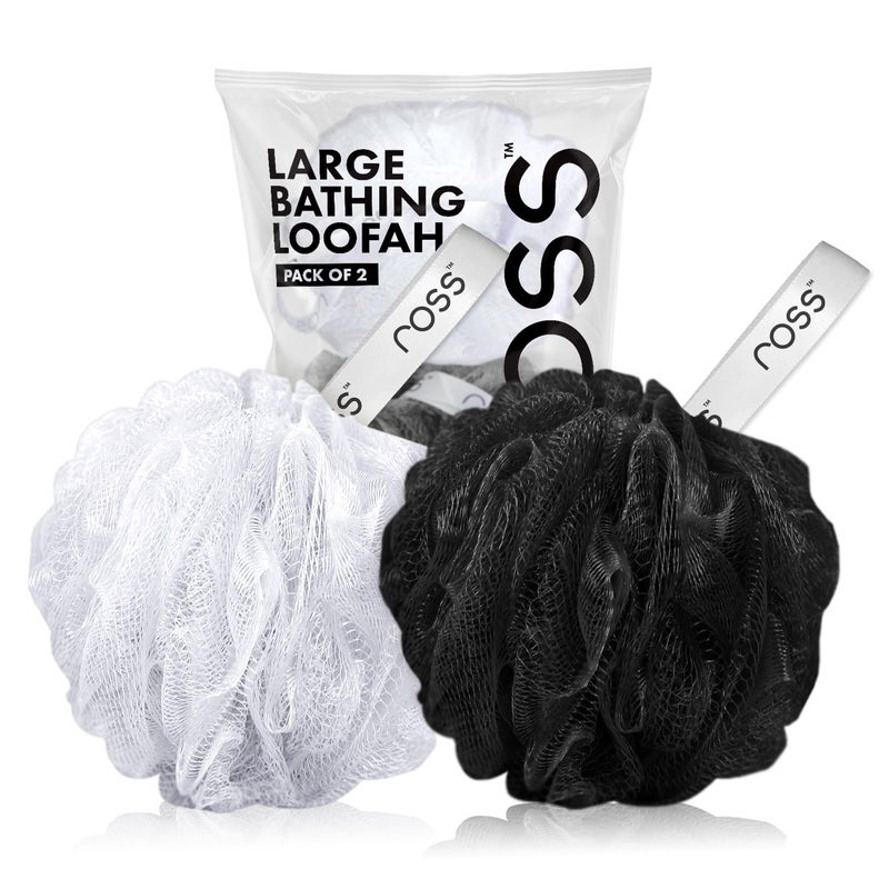 ross Large Bath Loofah Sponge Scrubber Exfoliator for High Lather Cleansing (Black and White) - Image 1