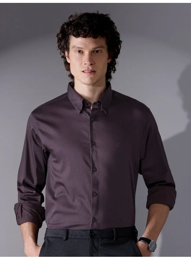 بيونغ قميص ساتان بلون النبيذ الداكن