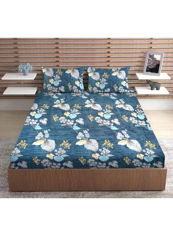 Urban Magic Urban Magic 100% Microfiber Printed Blue Double Bedsheet with 2 Pillow Covers, Size - 215 x 210 cm, Pack of 1  - Image 1