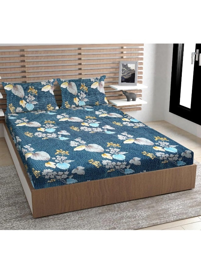 Urban Magic Urban Magic 100% Microfiber Printed Blue Double Bedsheet with 2 Pillow Covers, Size - 215 x 210 cm, Pack of 1  - Image 2