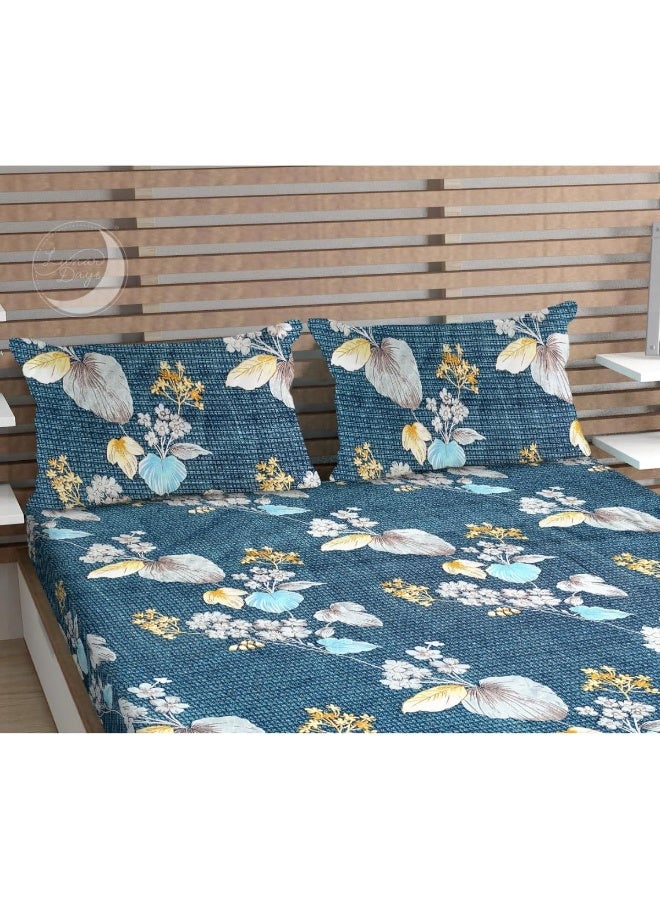 Urban Magic Urban Magic 100% Microfiber Printed Blue Double Bedsheet with 2 Pillow Covers, Size - 215 x 210 cm, Pack of 1  - Image 3