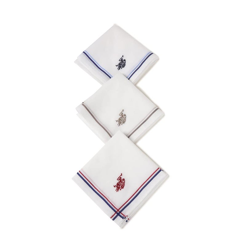 U.S. POLO ASSN. Men Pure Cotton Brand Logo Casual Style Handkerchief - Pack Of 3, White - Image 2