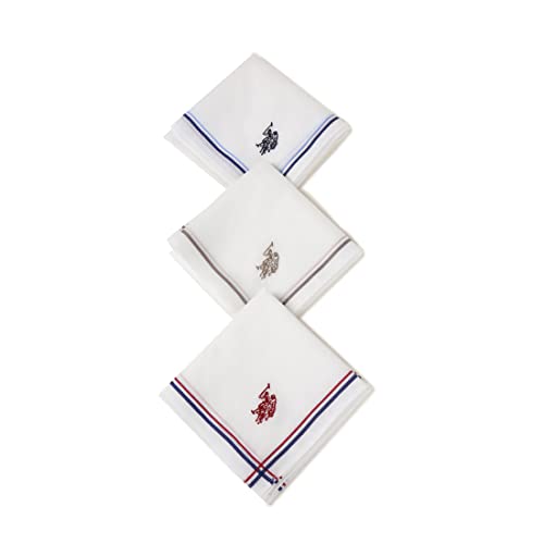 U.S. POLO ASSN. Men Pure Cotton Brand Logo Casual Style Handkerchief - Pack Of 3, White - Image 1