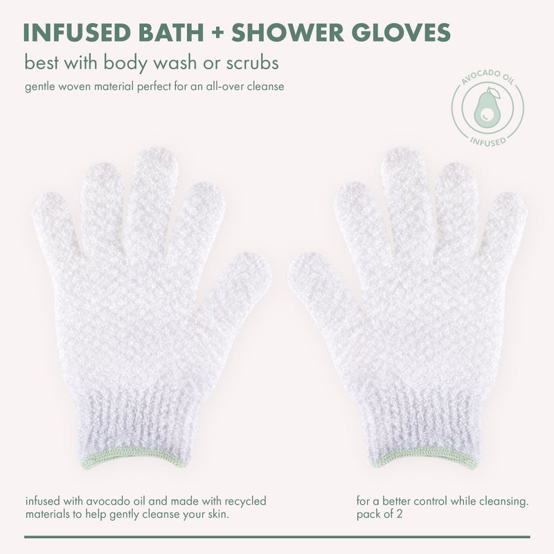 EcoTools Gentle Bath + Shower Gloves, Exfoliating Gloves Remove Dead Skin & Cleanse The Whole Body, Bath Gloves Infused with Avocado Oil to Scrub & Hydrate, Cruelty Free, 1 Pair (2 Gloves) - Image 3