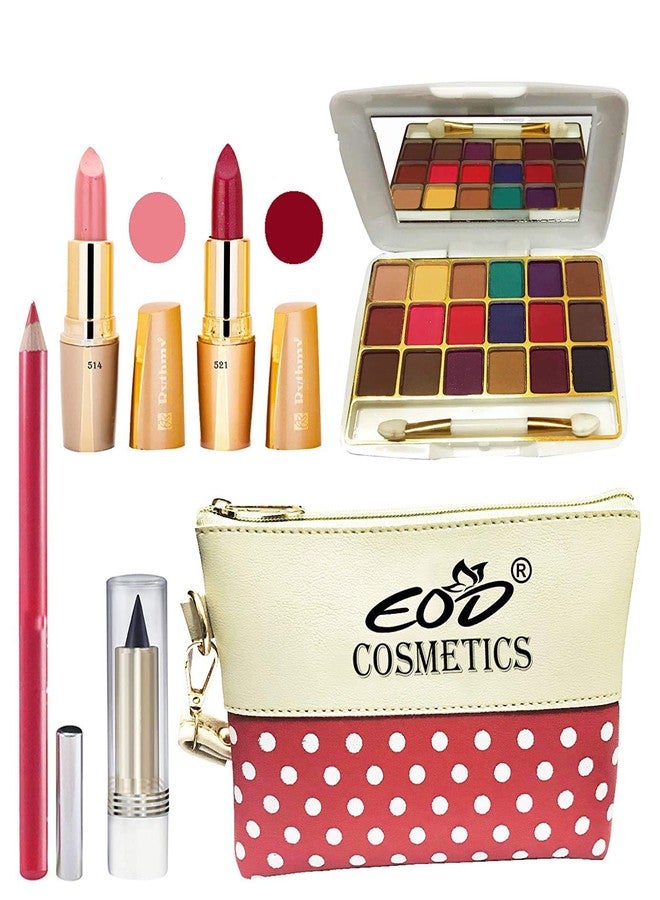 Eod HR Eyeshadow Makeup Kit For Women, 2 Creamy Matte Lipstick,18 Colors Eyeshadow,1 Lip Pencil,1 Kajal with multi-purpose MakeUp Pouch A71 Set of 6 - Image 1