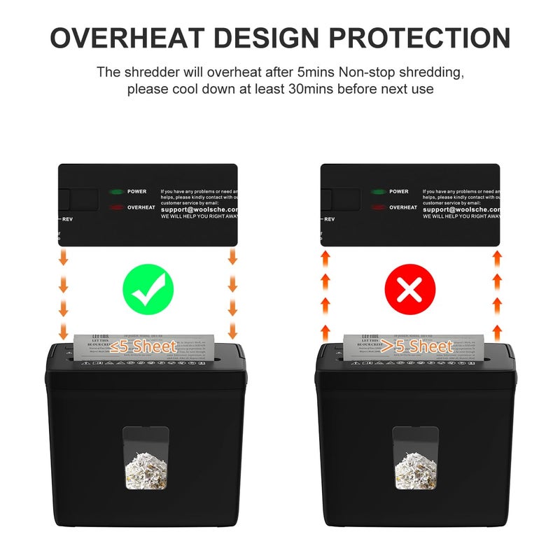 Woolsche Paper Shredder for Home,5 Sheet Desktop Cross Cut with 2.38-Gallon Basket Shredder,P-4 Security Level, 4-Mode Design, Shreds Paper/Credit Card - Durable, with Jam Proof Function for Home - Image 5