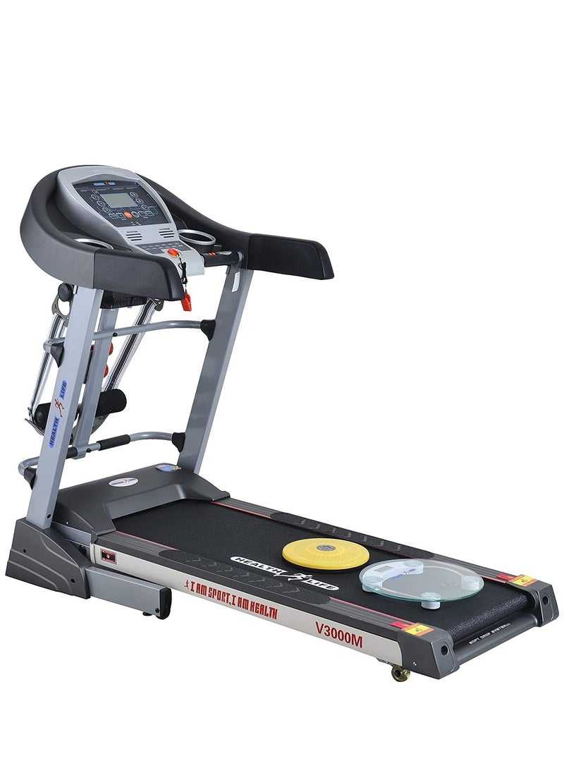 Health Life - V3000M Multi-function Motorized Treadmill DC Motor 3.0HP With Personal Scale -120 KG, Black/Grey - Image 1