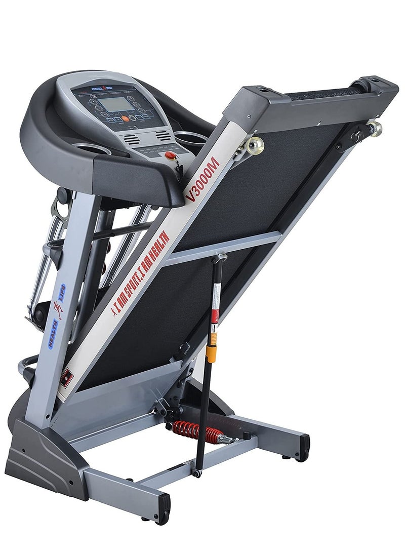 Health Life - V3000M Multi-function Motorized Treadmill DC Motor 3.0HP With Personal Scale -120 KG, Black/Grey - Image 1