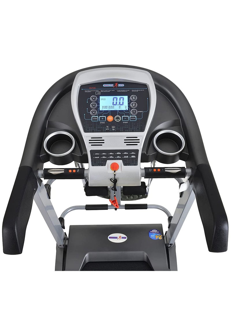 Health Life - V3000M Multi-function Motorized Treadmill DC Motor 3.0HP With Personal Scale -120 KG, Black/Grey - Image 1