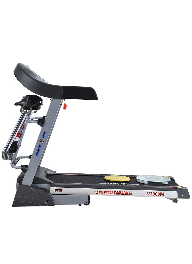 Health Life - V3000M Multi-function Motorized Treadmill DC Motor 3.0HP With Personal Scale -120 KG, Black/Grey - Image 1