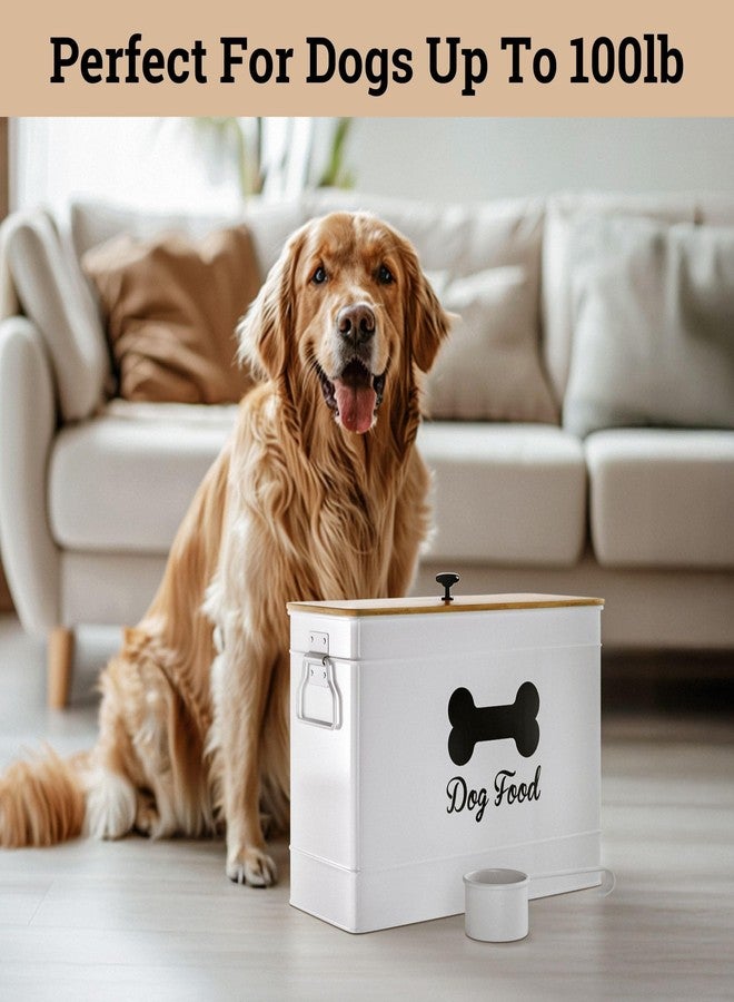 HB Design Co. Dog Food Container 15-20 lb - Airtight Dog Food Storage Container 20 lb with Bamboo Lid - Metal Dog Food Storage Container Cute - Dog Food Bin White - Dog Food Holder - Metal Pet Food Container 20 lb - Image 5