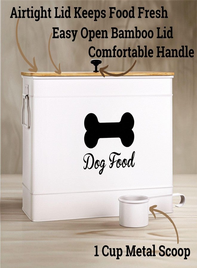 HB Design Co. Dog Food Container 15-20 lb - Airtight Dog Food Storage Container 20 lb with Bamboo Lid - Metal Dog Food Storage Container Cute - Dog Food Bin White - Dog Food Holder - Metal Pet Food Container 20 lb - Image 2