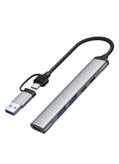 Generic Combo 5 in 1 adapter docking station type-C + USB HUB for computer and mobile phone , High quality mini , Multi-port ( 2 USB Port , 2 Type-C, IOS Power assist ) charging Use and electronic devices like mouses , keyboards , U disk , headset and gamepad 