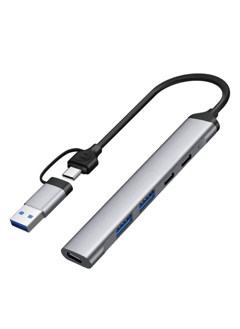 Combo 5 in 1 adapter docking station type-C + USB HUB for computer and mobile phone , High quality mini , Multi-port ( 2 USB Port , 2 Type-C, IOS Power assist ) charging Use and electronic devices like mouses , keyboards , U disk , headset and gamepad