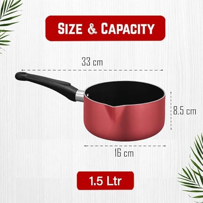 rayihni Sonex Non Stick Milk Pan Teflon Non Stick Coat Even Heat Distribution Easy Pouring With Spout  Ergonomic Handle Ideal As Coffee Pot Tea Pot Milk Pot  A Saucepan Pink 16Cm 15 Liters - Image 5
