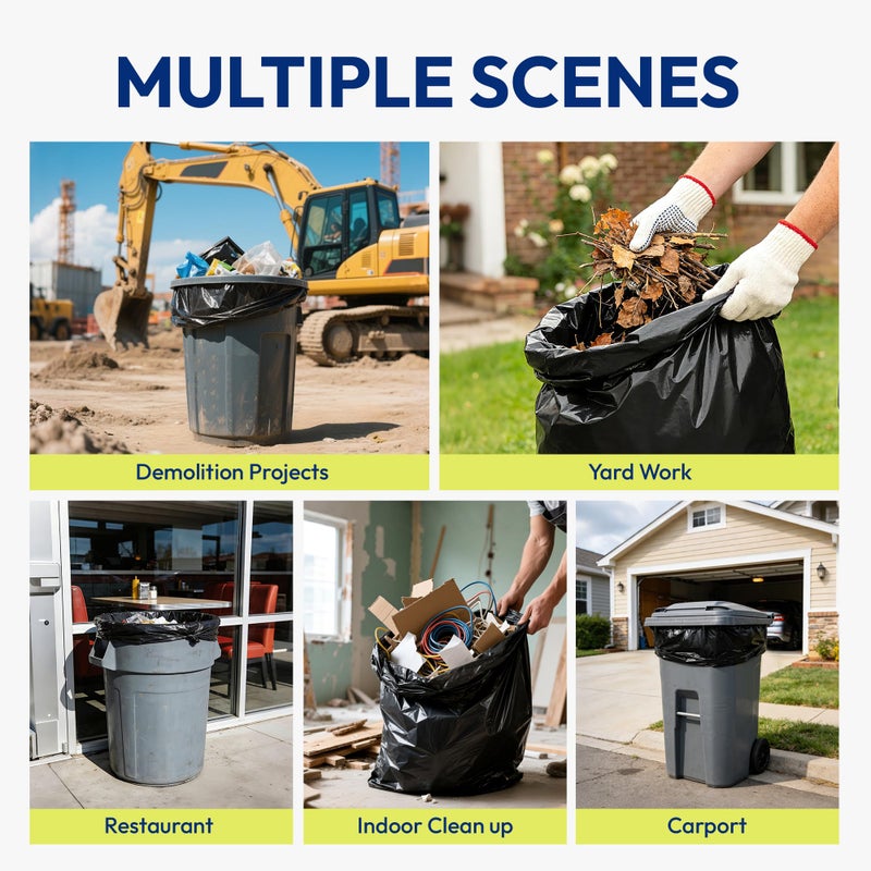 KeenEcho Heavy Duty Contractor Trash Bags 33 Gallon 30 Count, 1.0 Mil, Strong Black Garbage Bags, Leakproof Star Seal for Construction, Yard, Demolition Debris - Image 5