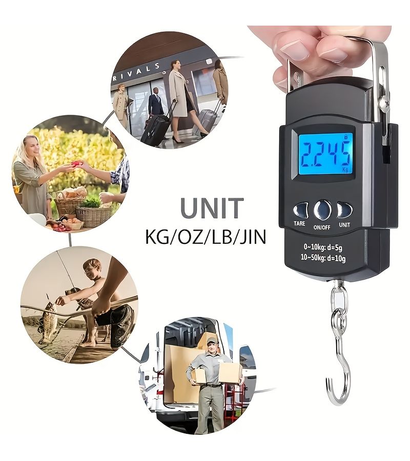 Compact Hand Held Digital Scale For Luggage Fishing 110.23lb 10g With Ruler - Image 1